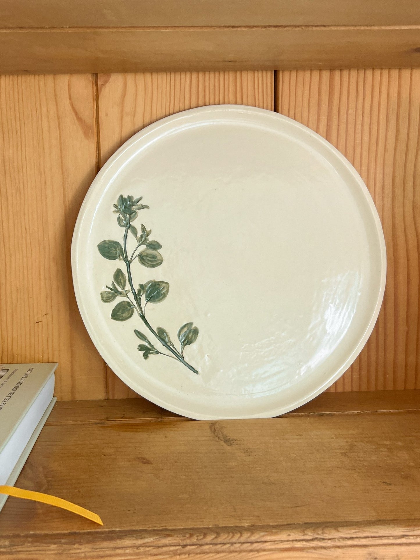 Hand-Pressed Herb Ceramic Plates (Set of 4)