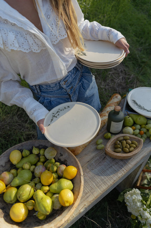 Hand-Pressed Herb Ceramic Plates (Set of 4)