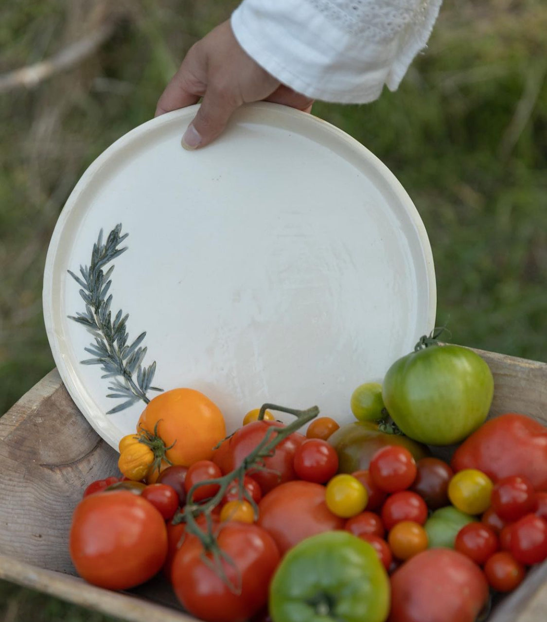 Hand-Pressed Herb Ceramic Plates (Set of 4)